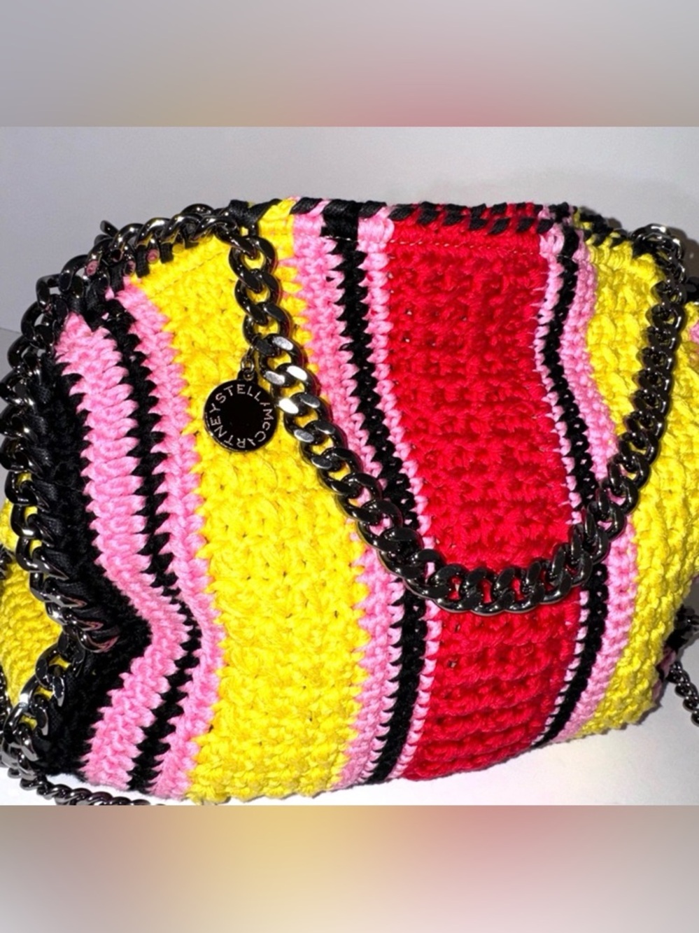 SOLD LIVE! Stella McCartney Multicolor Striped Crochet Shoulder Bag 11.41” X 11” - Picture 3 of 8